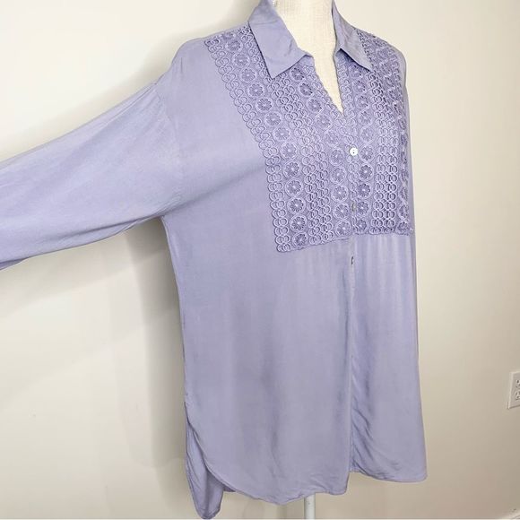 Cupio Button Down Tunic Crochet Shirt Large - Picture 3 of 10